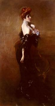 喬瓦尼 波爾蒂尼 Portrait Of Madame Pages In Evening Dress